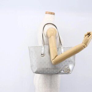 GUCCI GG Canvas Newbrit Tote Bag Silver Gold 169946 Auth 154645